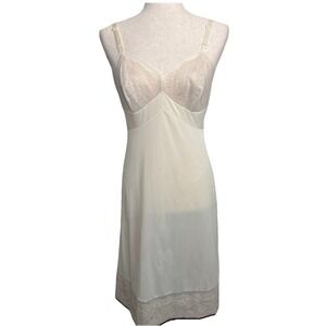 Vtg Vanity Fair Slip Dress Floral Lace Sheer Size 34 Small Ivory Lingerie Fairy